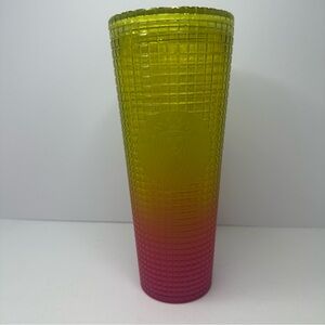 Starbucks Pink Lemon Yellow Gradient Ombre Grid 24oz Venti Tumbler 2022 No Straw